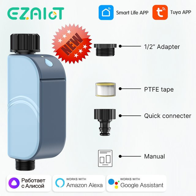 EZAIOT Smarter WLAN-Gartenbewässerungstimer von Tuya in Blau mit App-Steuerung und Kompatibilität für Alexa und Google Home - Bild 1