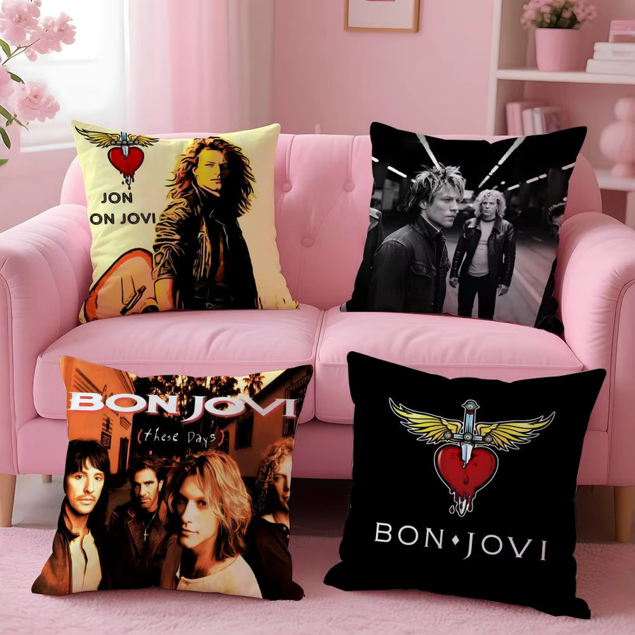 B-Bon J-Jovi Rock Kissenbezug aus Plüsch in Schwarz und Multicolour, quadratisch, 30 x 30 cm - Bild 3