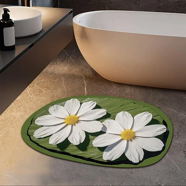 Rutschfeste Badezimmer-Bodenmatte von Yiran Furniture mit Blumenmuster, saugfähig und schnelltrocknend, B/B: 40 x 60 cm, Mehrfarbig - Bild 1