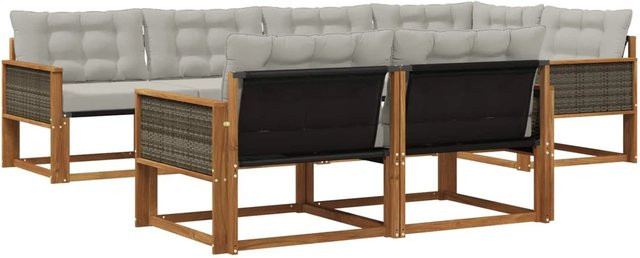 vidaXL Outdoor-Sofagarnitur in L-Form aus Akazienholz mit Kissen und Textilene-Bezug, Hellgrau/Natur - Bild 1