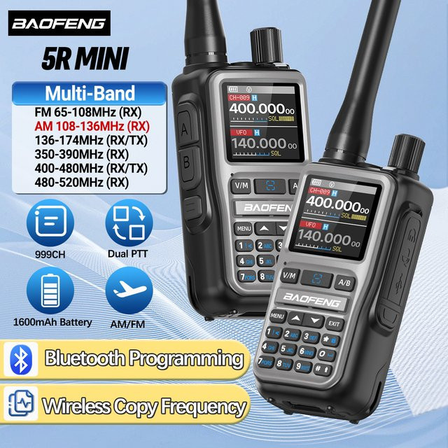 BAOFENG UV-5R Mini Walkie Talkie mit Bluetooth, Multi-Band Funkgerät in Schwarz - Bild 1