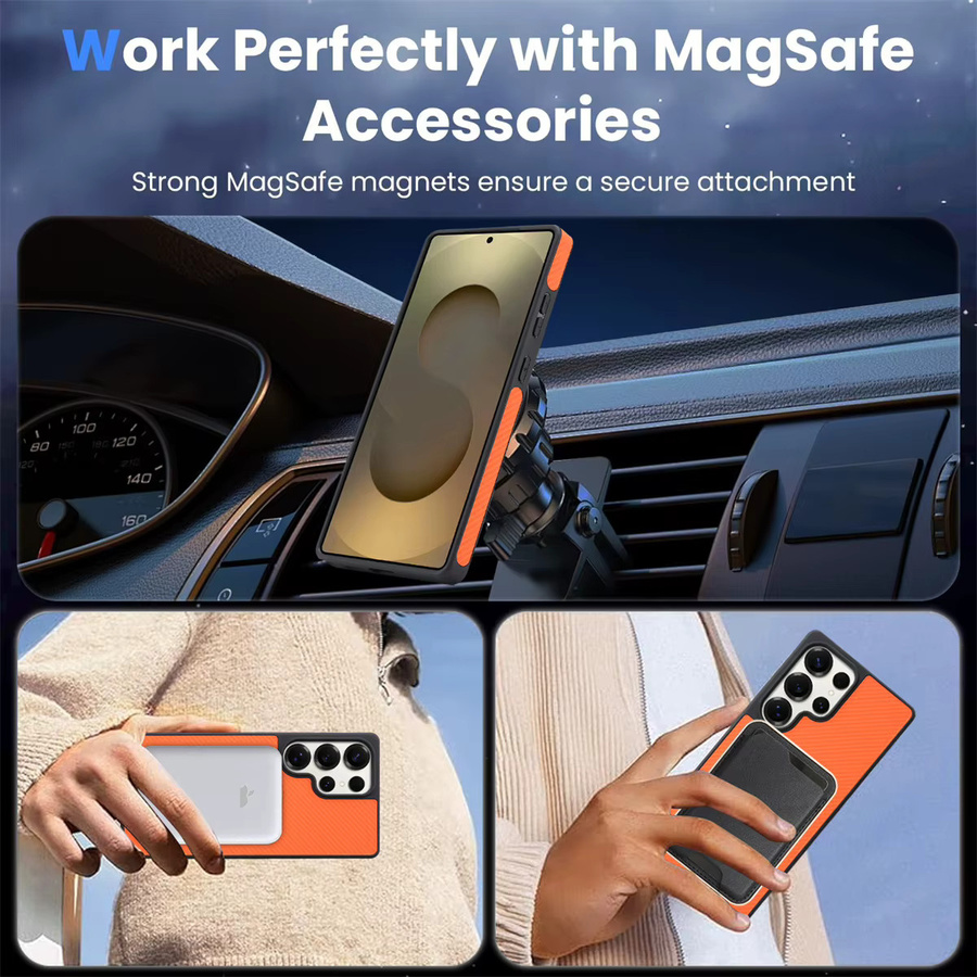 Luxuriöse ultradünne Business-Schutzhülle aus Carbonfaser und Leder mit MagSafe-Magnetfunktion für Samsung Galaxy S25 Plus, S24, S23 Ultra und S22 Ultra in Schwarz - Bild 4