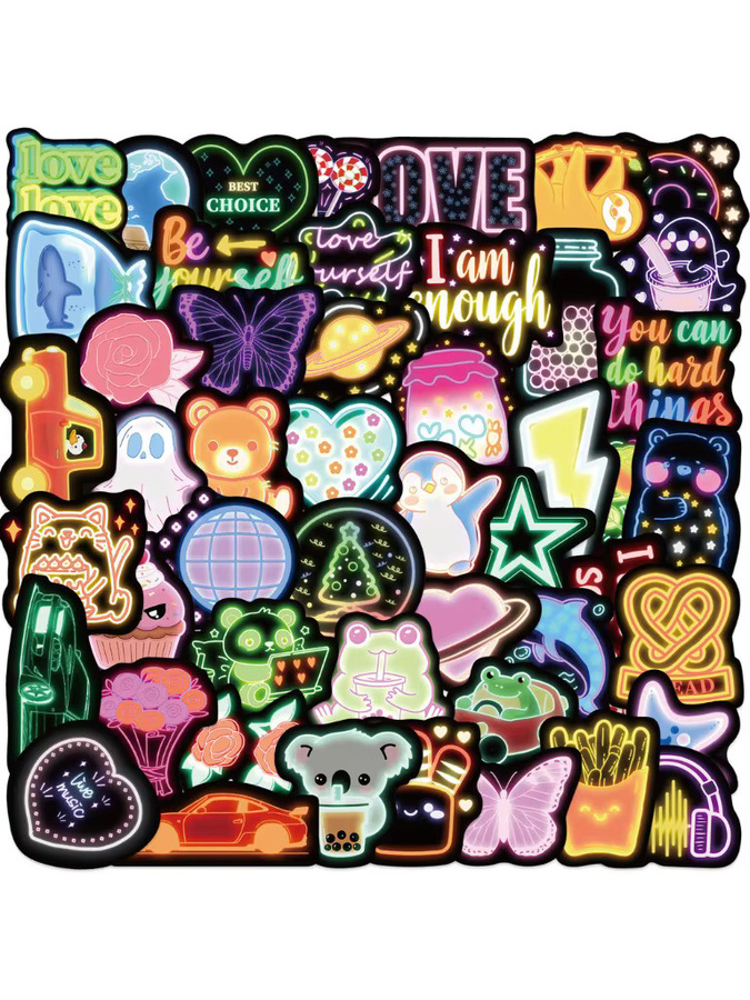 50 Stück Cartoon Neon Graffiti Aufkleber mit niedlichen Motiven, wasserfeste DIY Dekoration in Multicolour von AnimeWorlds Store - Bild 4