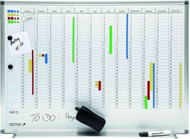 GENIE AP2000 Jahresplaner Magnettafel als Whiteboard und Pinnwand mit Aluminiumrahmen in Weiß - Bild 1