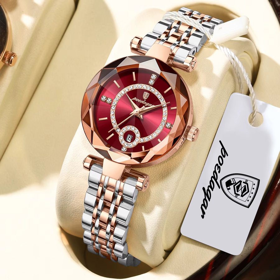 POEDAGAR Armbanduhr, Quarz, Edelstahl, Gold, Schwarz, Damen - Bild 2