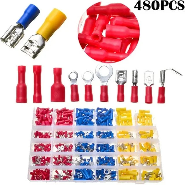 Isoliertes Kabelschuhe-Set mit elektrischen Kabelverbindern und flachen Crimp-Anschlüssen für männliche und weibliche Steckverbinder, Multicolor, 280/480/720-teilig - Bild 1