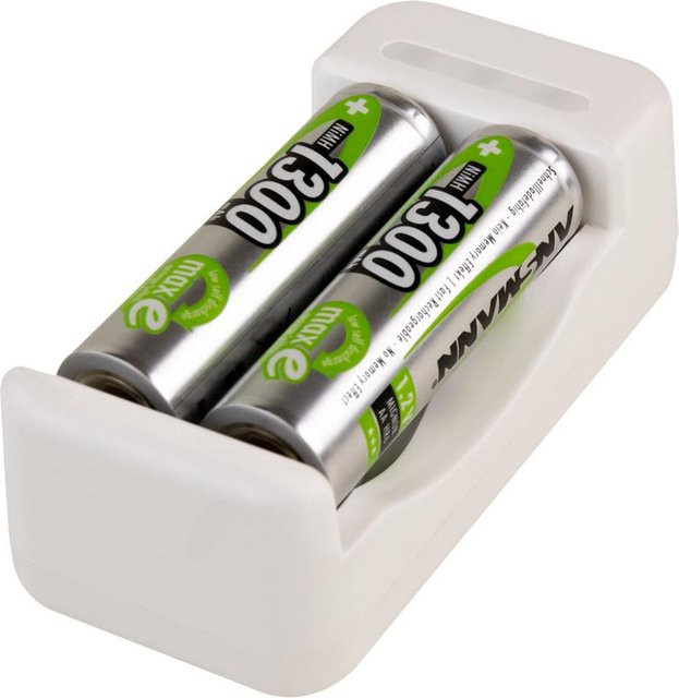 Ansmann Akkuladegerät Basic II Weiß inklusive 2 AA Akkus 1300mAh und USB-Kabel, B/T/H: 36,5 x 26 x 75 mm - Bild 1