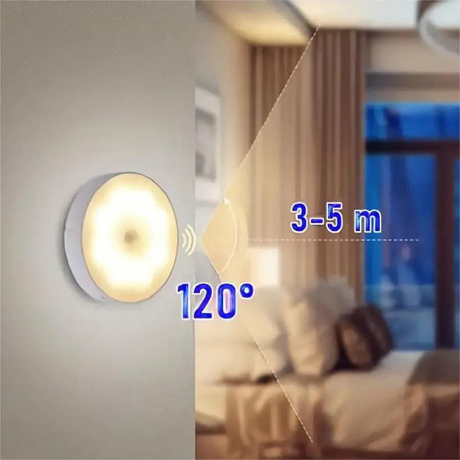 YJMP Super Lighting Induktives LED Nachtlicht mit Bewegungssensor, Kreisförmiges USB-Aufladbares Licht in Weiß mit magnetischer Saugung für Treppen, Kleiderschränke und Flure - Bild 5