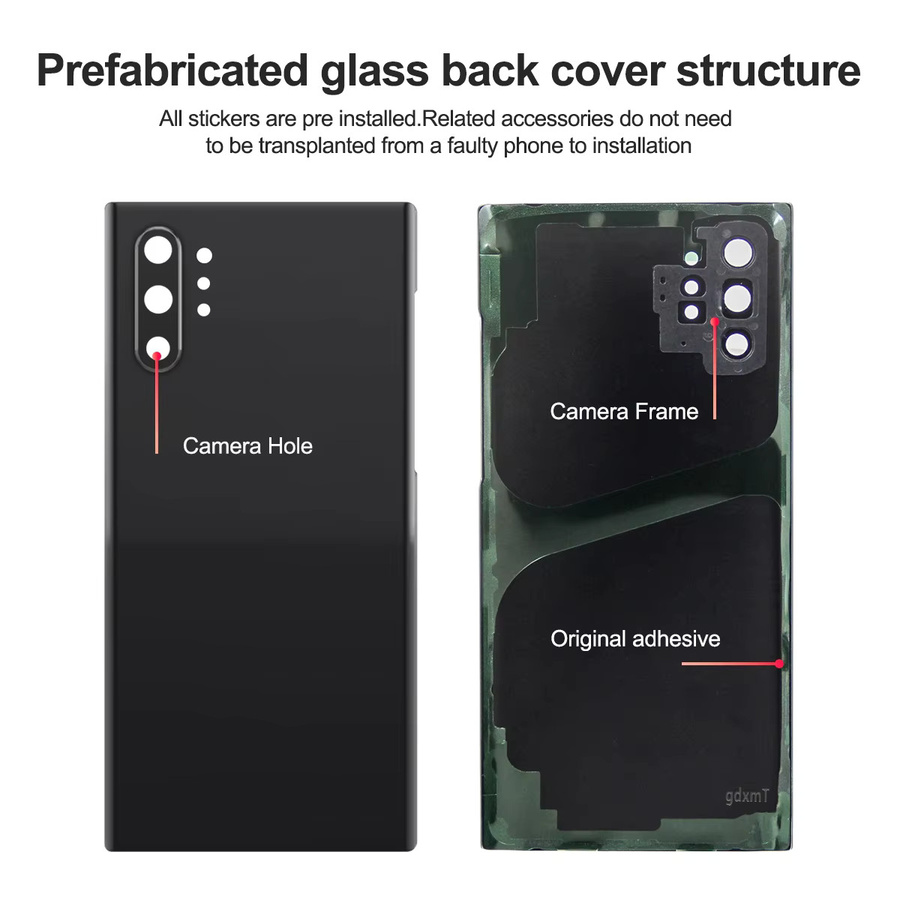 Samsung Note 10 Plus Ersatzgehäuse Glas-Rückseite mit Objektivöffnung in Schwarz - Bild 3