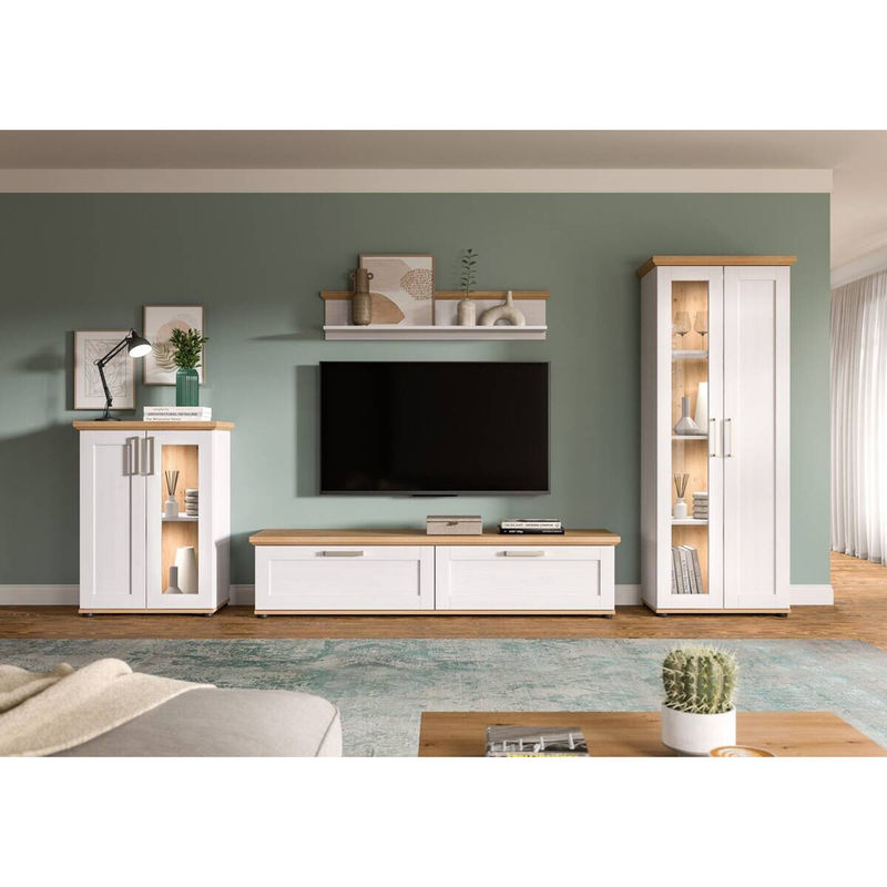 Wohnwand VERONA von xonox.home in Braun im Landhaus-Look mit Lärche und Eiche Nachbildung, B/H/T: 316 x 161 x 40 cm - Bild 5