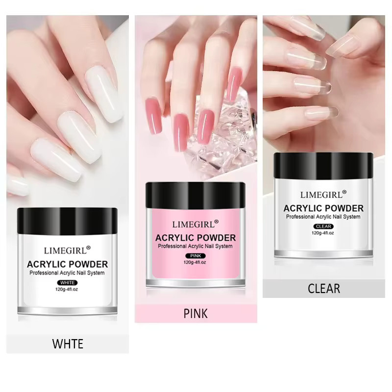 LIMEGIRL Nagel Acryl Pulver und Monomer Kit, Rosa Weiß - Bild 1