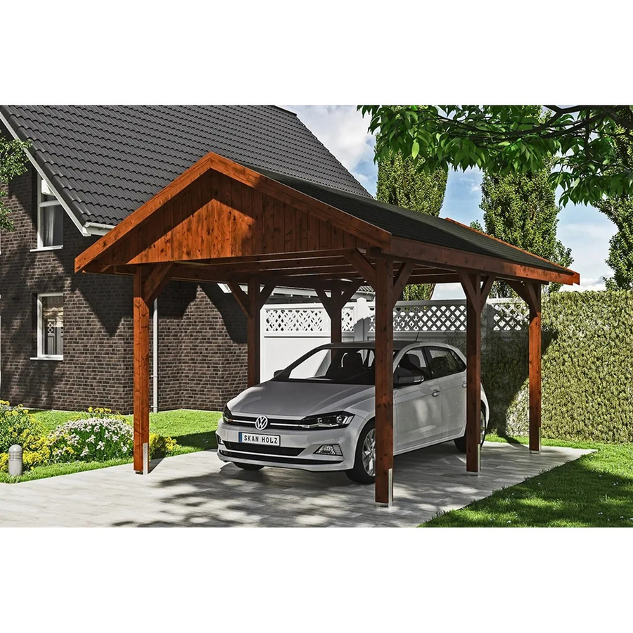 Satteldach-Carport Wallgau von SKANHOLZ in Nussbaum mit schwarzen Schindeln, B/T: 380 x 500 cm, Höhe: 313 cm - Bild 2