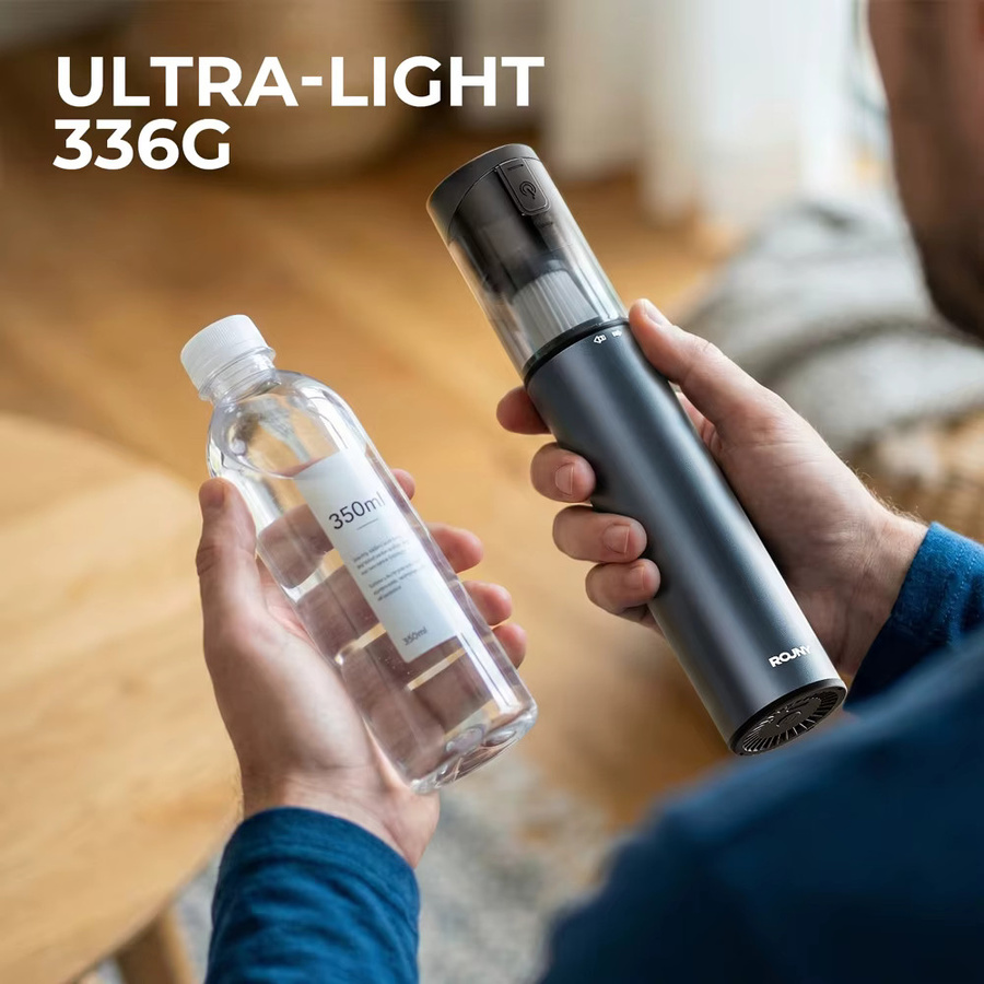 Rouny Kabelloser Handstaubsauger für das Auto in Grau mit 11kPa Saugkraft, bürstlosem Motor und USB-C Schnellladung, Gewicht: 336g - Bild 6