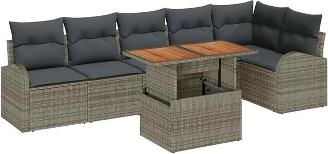 vidaXL Garten-Sofa-Set aus Poly Rattan in Grau mit 7 Teilen, L-Form und integrierter Stauraumfunktion inklusive Polstern und Tisch - Bild 1