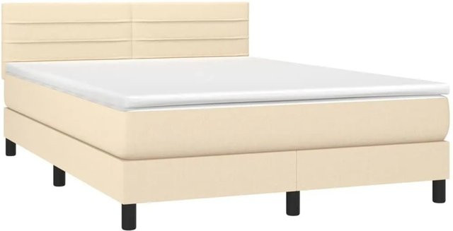 vidaXL Boxspringbett mit Matratze in Beige, Hybrid-Bett mit LED-Unterbettbeleuchtung und USB-Ladeport, B/T: 140 x 190 cm - Bild 1