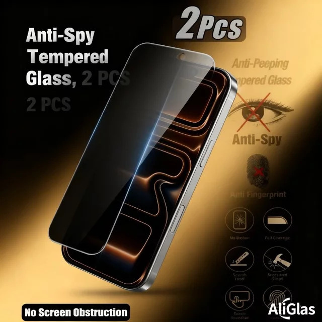 2 Stück Anti-Peep Displayschutzfolie aus gehärtetem Glas für iPhone 17 16 15 14 Pro Max Plus und iPhone XR XS in Transparent - Bild 1