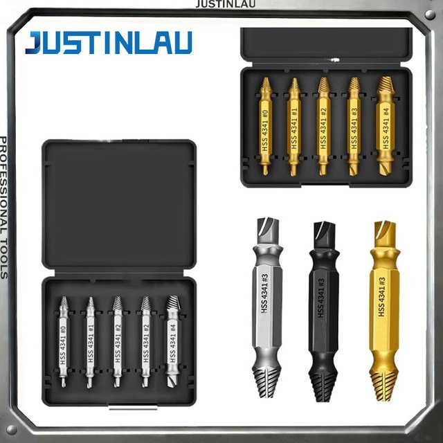 JUSTINLAU 5-teiliges Schrauben-Abzieher-Bohrer-Set zur Entfernung beschädigter Schnellbolzen und Bolzen - Bild 1