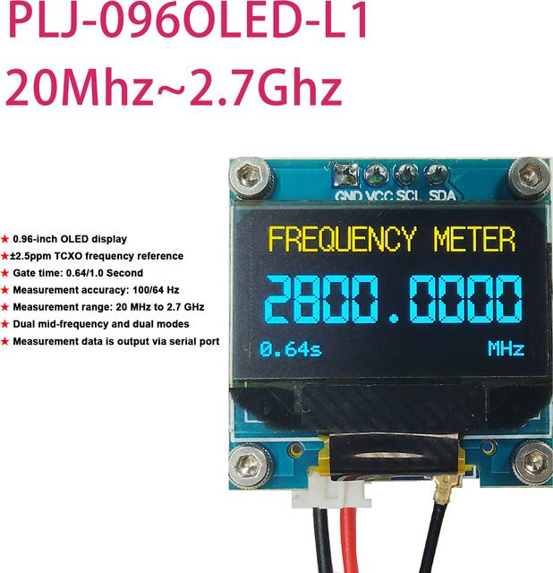 DykbRadio RF-Frequenzmesser 20 MHz bis 2,7 GHz mit OLED-Anzeige in Blau – Hochpräziser Frequenzzähler für Amateurfunk-Transceiver - Bild 1