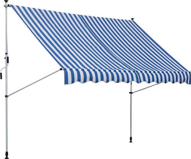 Outsunny Markise mit Handkurbel in Blau/Weiß, höhenverstellbar, wetterfest und wasserdicht, H: 170-280 cm, B: 150 cm, T: 300 cm - Bild 1