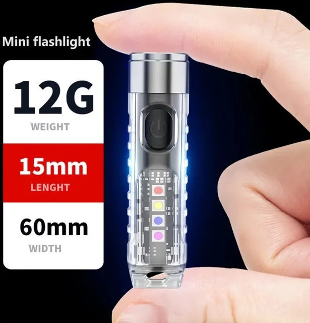 Wiederaufladbare Mini-Schlüsselanhänger-Taschenlampe mit LED, Magnetfuß und 10 Modi in Silber - Bild 1