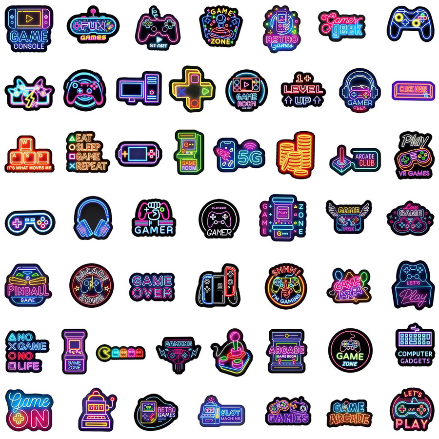 50 Stück Neon-Game-Controller-Graffiti-Aufkleber in Multicolour von Anime Worlds Store – wasserfeste Dekoration für Gepäck, Auto, Notebook und Skateboard - Bild 2