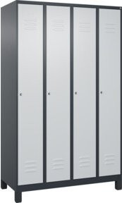 C+P Spind Classic PLUS Garderobenschrank mit 4 Abteilen, Farbe: Anthrazitgrau/Lichtgrau/Schwarzgrau, H x B x T: 195 x 120 x 50 cm, mit Zylinderschloss, 4 Garderobenhaken und mittiger Trennwand - Bild 1