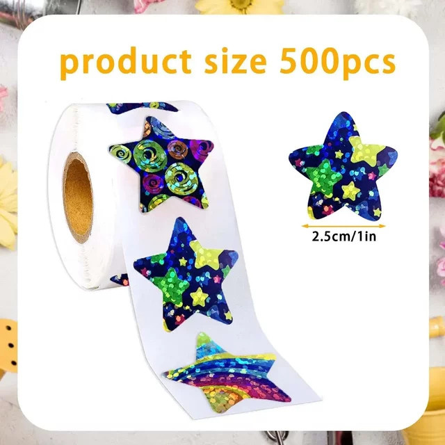 500 Stück Cartoon Stern Aufkleber in Multicolour mit 8 Mustern, Durchmesser: 2,5 cm - Bild 1