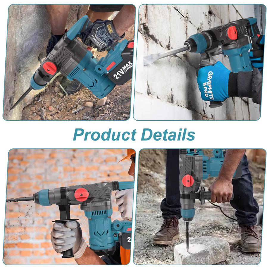 Makita 2200W Bürstenloser Elektro-Schlagbohrer und Akku-Schrauber mit 26mm Bohreraufnahme, kompatibel mit Makita LXT 18V Akkus, Blau - Bild 4