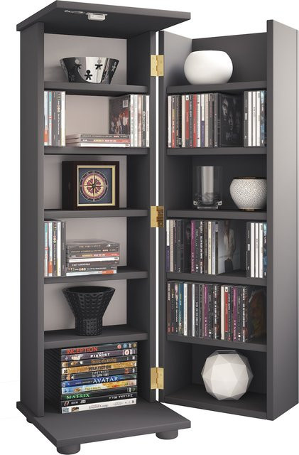 VCM CD DVD Stand Regal aus Holz mit abschließbarer Tür für 300 CDs oder 130 DVDs, H x B x T: 93 x 31 x 31 cm - Bild 1