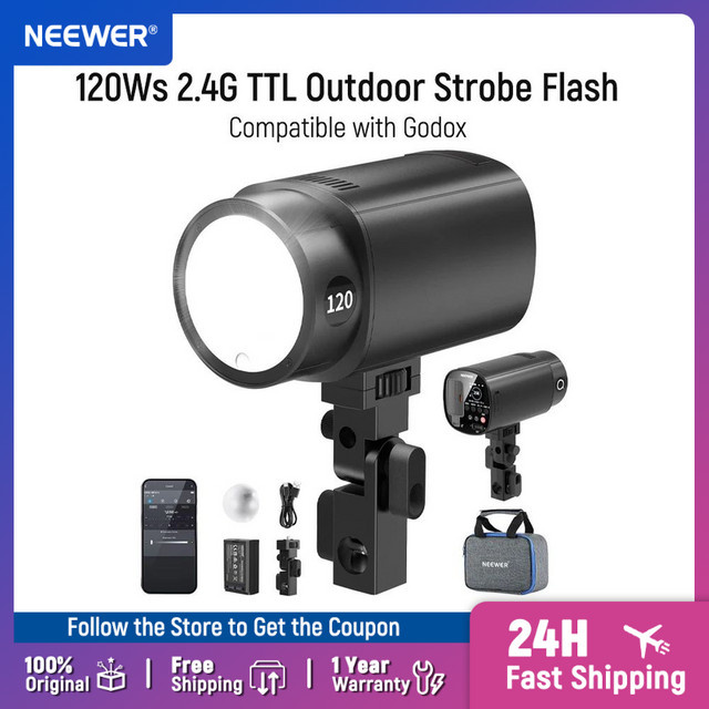 NEEWER Q120 120Ws 2.4G TTL Outdoor-Blitzgerät in Schwarz, tragbares Studio-Strobe mit Modellierlicht und HSS-Unterstützung, kompatibel mit Godox - Bild 1