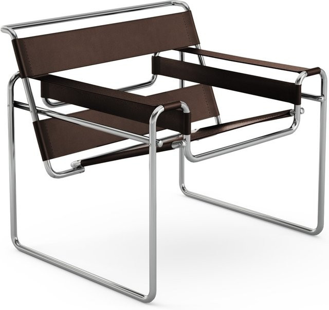 Knoll International Breuer Original Wassily Loungesessel aus Leder in Braun mit Stahlrohr-Gestell - Bild 1