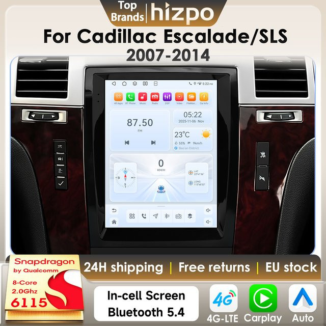 Hizpo Android Autoradio im Tesla-Stil für Cadillac Escalade/SLS 2007 - 2014 mit 9,7 Zoll vertikalem Bildschirm, GPS, 4G, Bluetooth und 360-Grad-Kamera in Schwarz - Bild 1