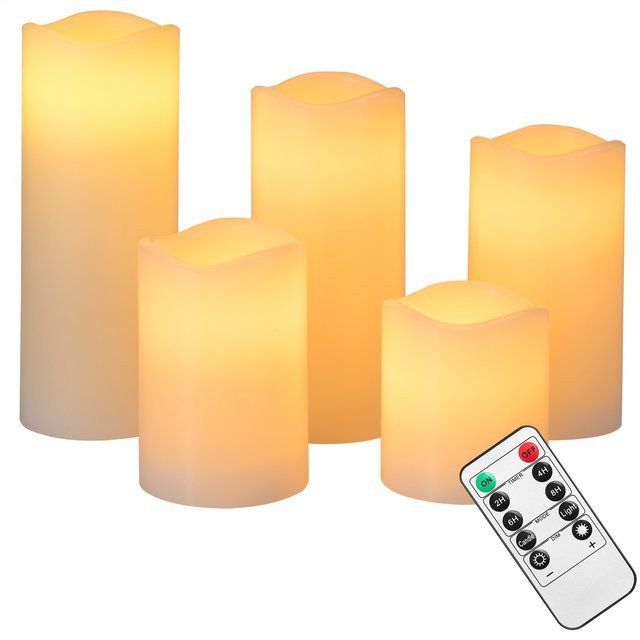 MONZANA 5er-Set LED Echtwachskerzen in Weiß mit Fernbedienung, Timer und Flackereffekt - Bild 1