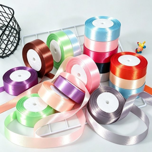 Merylover Satinbänder Set für DIY Bastelbedarf und Nähzubehör in Peach und Multicolour, Breite: 6 mm, 10 mm, 15 mm, 25 mm oder 40 mm, Länge: 25 Yard - Bild 1