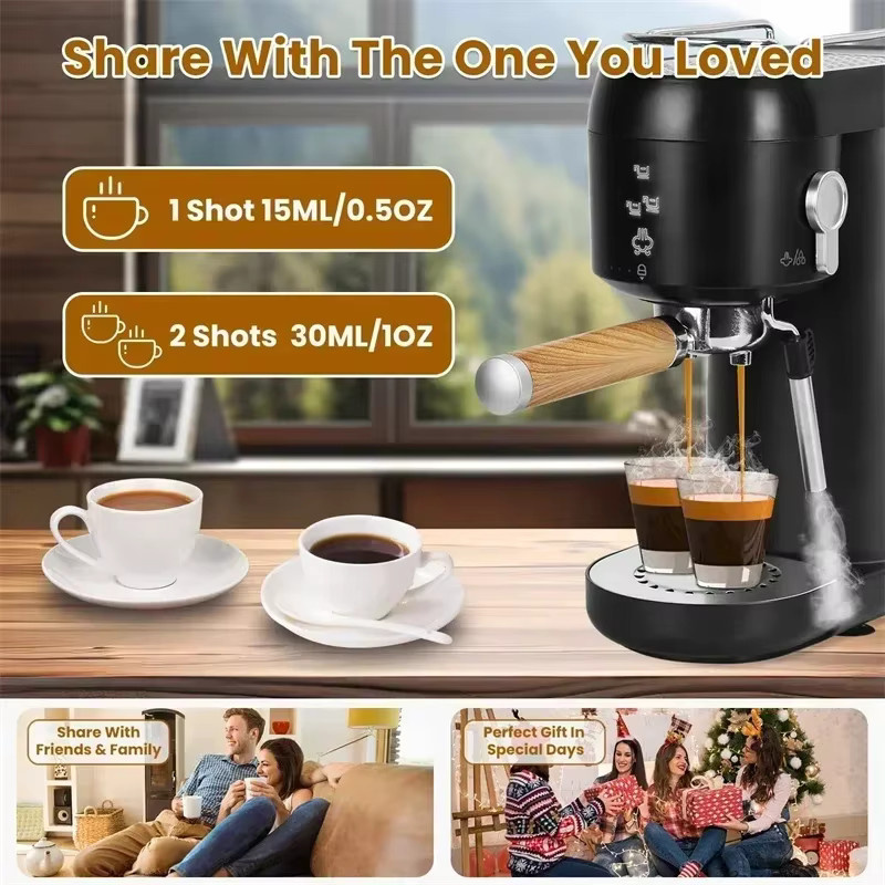 BALASHOV Halbautomatische Espressomaschine mit 20 Bar Druck, Edelstahl und Dampfdüse, Silber-Schwarz - Bild 3