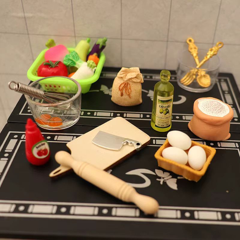 1/12 Miniatur-Küchengeschirr-Set, Modell, Backzubehör, Holz, Bunt - Bild 2