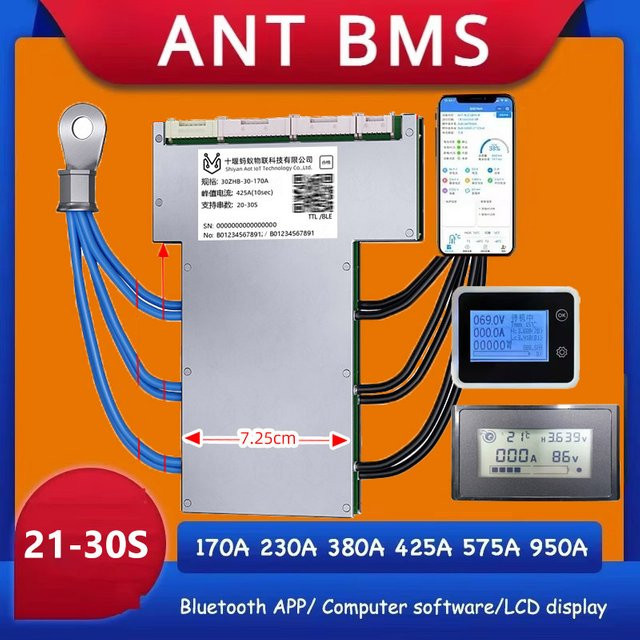 JBD Smart ANT BMS Batterieschutzplatine für LiFePO4 Li-Ionen und LTO Akkus mit Bluetooth App-Steuerung für 21S bis 30S (84V, 96V, 126V) - Bild 1