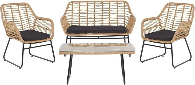 Beliani Sitzgruppe MINORI Gartenmöbel Set in Beige und Schwarz mit Polsterkissen, B/T/H: 119 x 65 x 86 cm - Bild 1