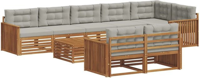 vidaXL Outdoor-Sofagarnitur aus Akazienholz mit 26-teiligem Set und Kissen in Natur und Hellgrau - Bild 1