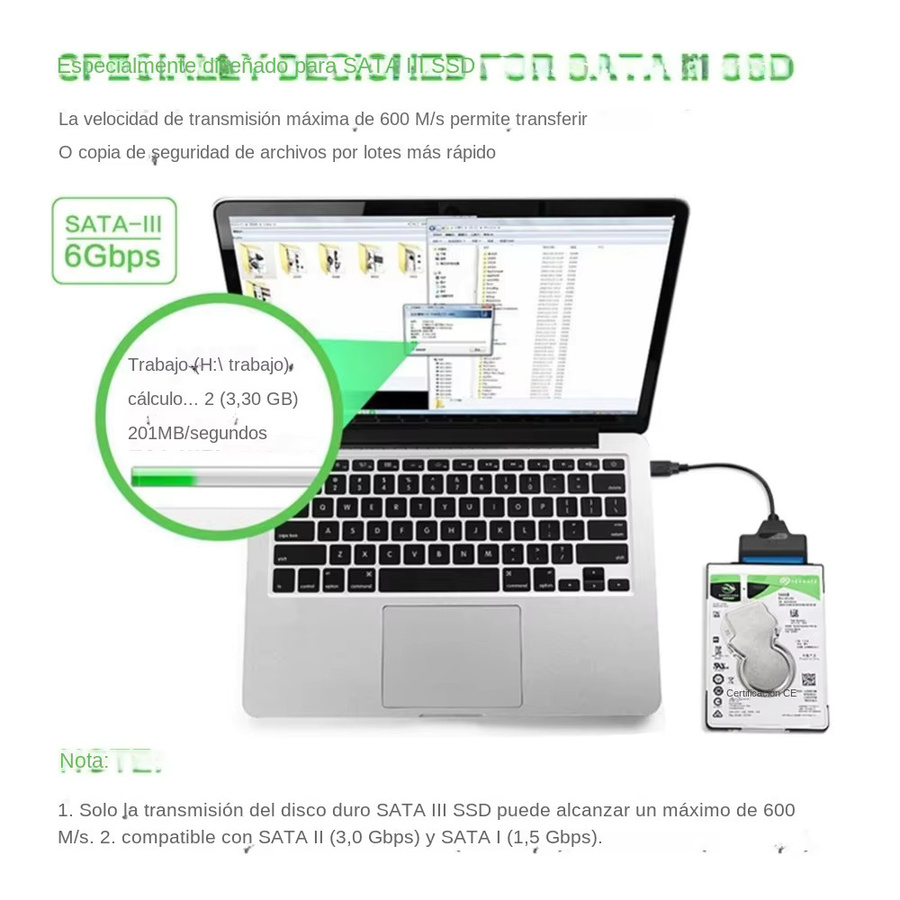 VORILYNEX SATA zu USB 3.0 Adapterkabel für 2,5 Zoll HDD/SSD, Externer Festplattenkonverter mit UASP-Unterstützung und USB-C, Schwarz, Länge: 30 cm - Bild 2