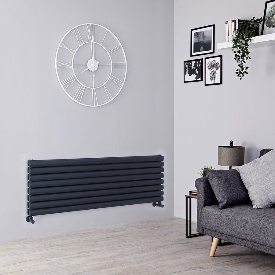 Revive Horizontaler Design Heizkörper doppellagig aus Stahl, Anthrazit, B: 140 cm, H: 47,2 cm - Bild 1