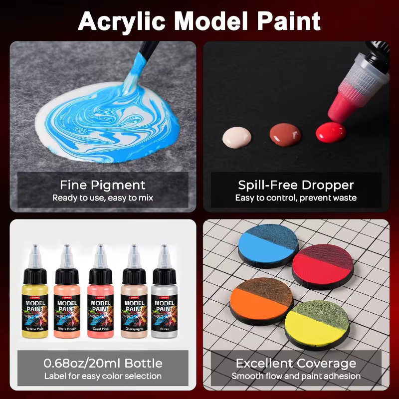 24 Farben Acrylfarben Set mit Pinseln, ungiftige Pigmentfarben für Handmalerei und Sprühen, Multicolour, 24 x 20 ml - Bild 4