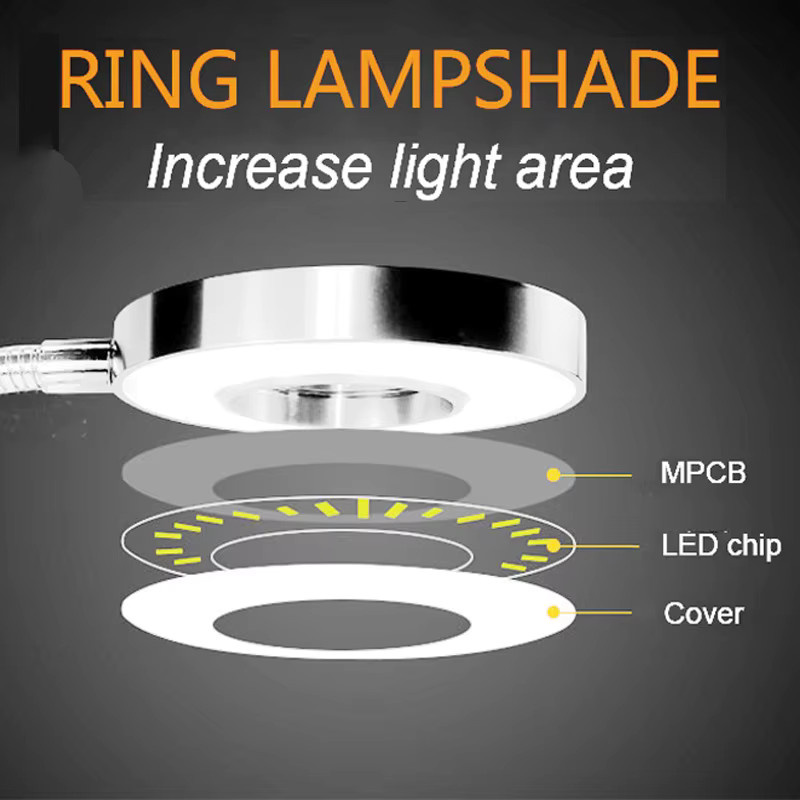DOUWENXI Flexible LED-Ringlampe mit Schwanenhals und verstellbarer Klemme in Schwarz - Bild 3