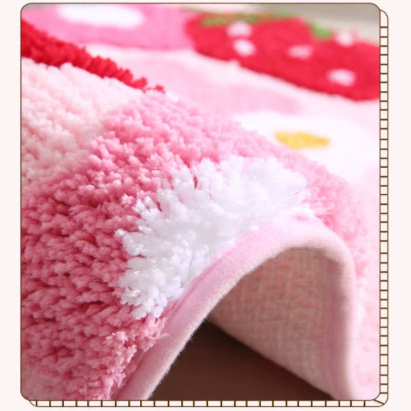 Inyahome Badezimmerteppich Erdbeerblume in Rosa, rutschfeste Badematte, maschinenwaschbar - Bild 4