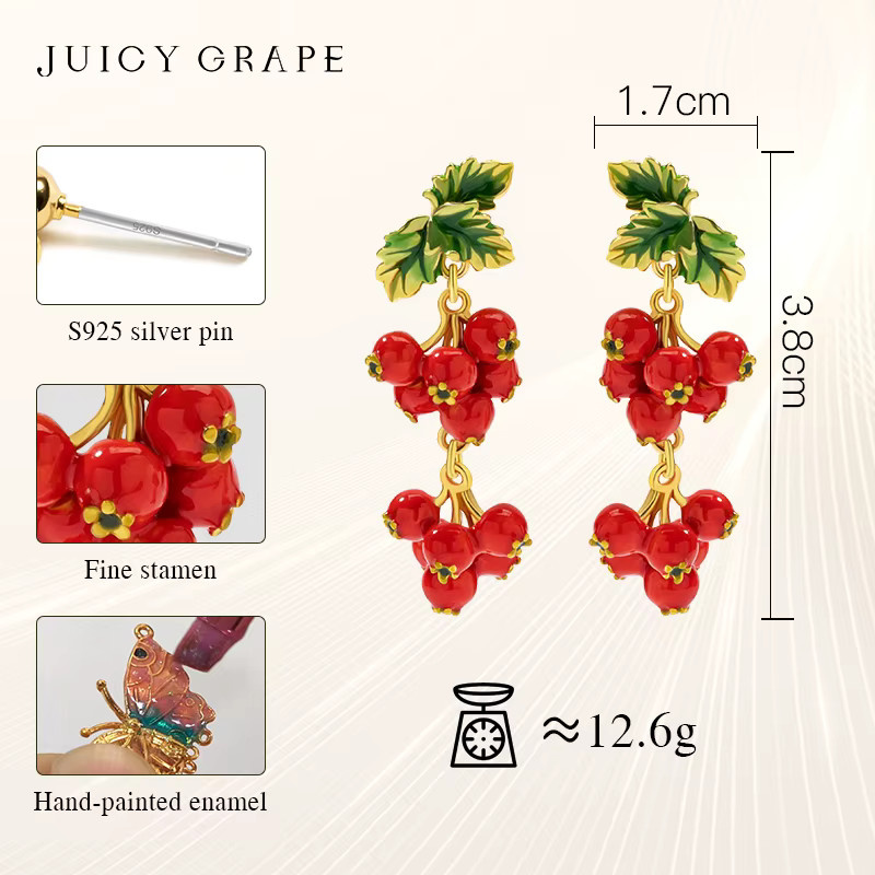 Juicy Grape Ohrringe, 925 Silber, Weißdorn, Emaille, Damen - Bild 2