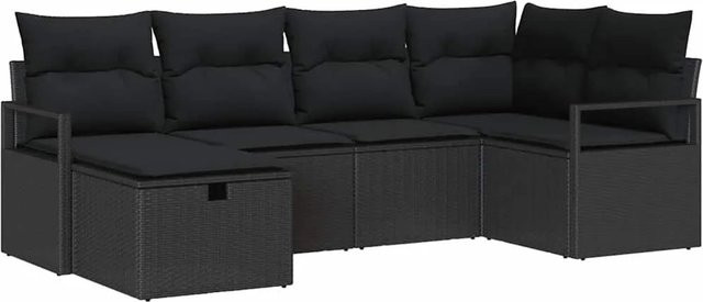 vidaXL Garten-Sofa-Set 6-teilig aus Poly Rattan in Schwarz mit Kissen und Stauraumfunktion - Bild 1