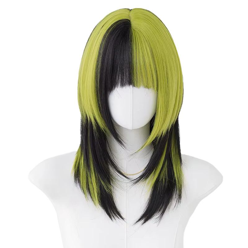 7JHH WIGS Perücke, schulterlang, glatt, schwarz-grün Ombre, Damen - Bild 5