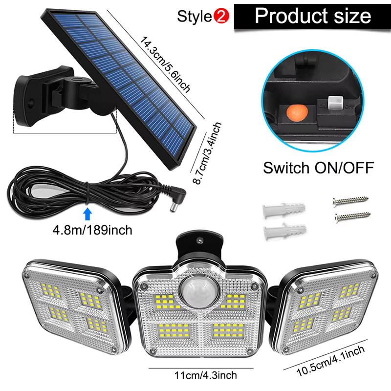 AMARYLLIS Solarleuchte 20 W LED Gartenlampe IP65 wasserdicht mit verstellbarem Kopf und 3 Modi in Schwarz und Weiß - Bild 5