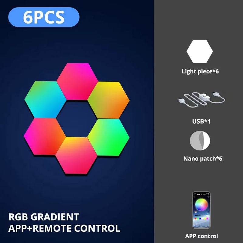 LAZZ HARR RGB Intelligente Sechseckige LED Wand Lampe mit App-Steuerung und Musik-Rhythmus-Modus, Multicolour Nachtlicht für Schlafzimmer und Spielzimmer - Bild 2