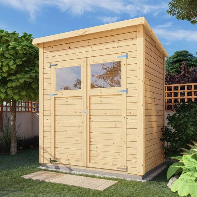 Bertilo Gartenhaus Amrum 3 in Natur mit Flachdach und Massivholz-Doppeltür, B/T/H: 180 x 180 x 238 cm - Bild 1